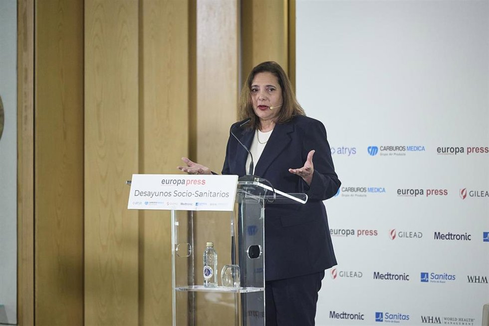 La consejera de Salud del Gobierno de las Islas Baleares, Manuela García Romero durante un desayuno Socio-Sanitario, a 7 de mayo de 2026, en Madrid (España).