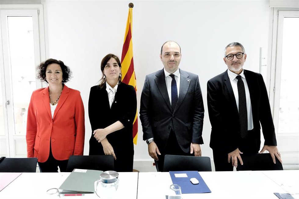 Los consellers de Presidencia, Albert Dalmau; de Economía y Finanzas, Alícia Romero; de Empresa y Trabajo, Miquel Sàmper, y de Investigación y Universidades, Núria Montserrat.