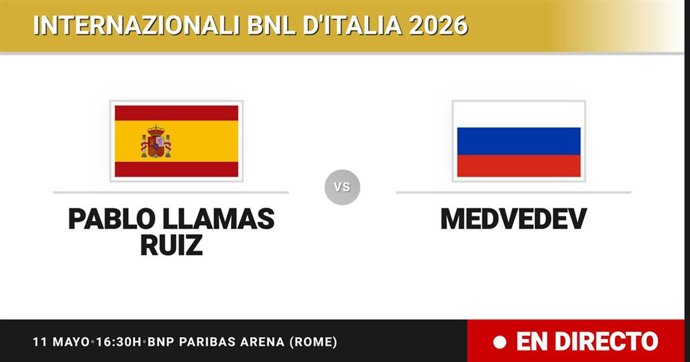 Pablo Llamas Ruiz - Daniil Medvedev: resumen y estadísticas del partido de Dieciseisavos de final de Internazionali BNL d'Italia