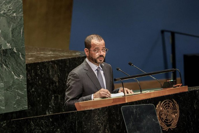 Archivo - September 22, 2024, New York, New York, USA: SAYYID BADR BIN HAMAD BIN HAMOOD ALBUSAIDI,  Foreign Minister of the Sultanate of Oman speaks at The Summit of the Future during the first official day of the 79th Session of UNGA in NYC.