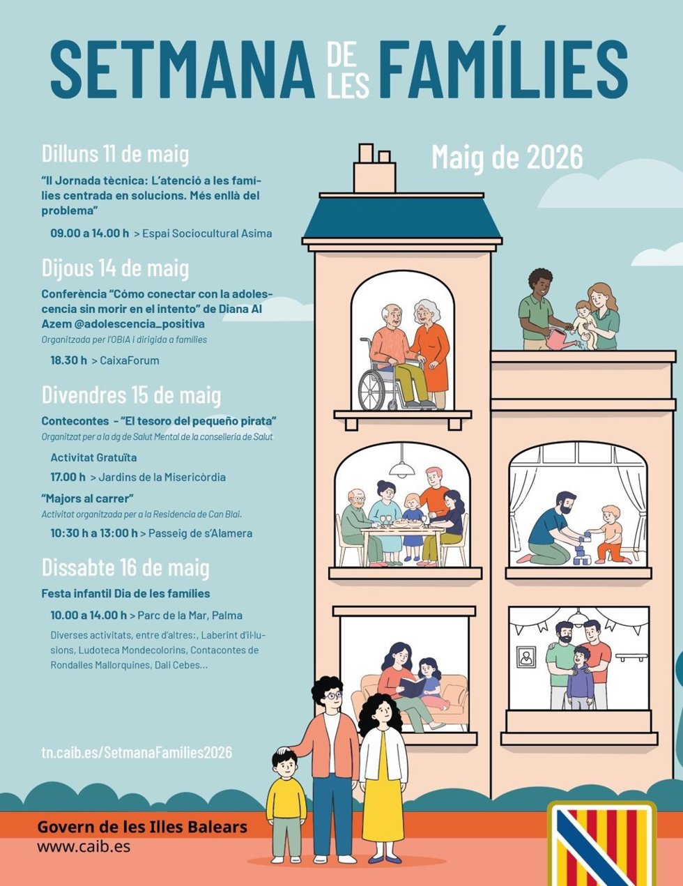 El Govern organiza una serie de actos del 11 al 16 de mayo en Mallorca y Eivissa por la Semana de las Familias.