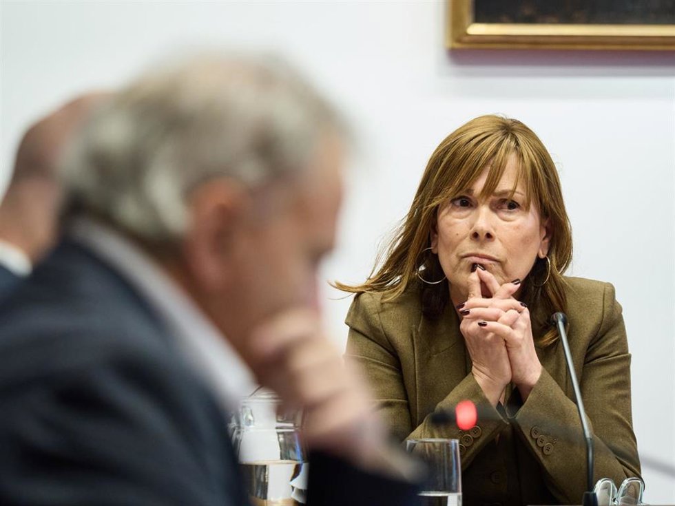 La expresidenta del Gobierno de Navarra Uxue Barkos comparece ante la Comisión de Investigación sobre adjudicaciones públicas, en el Parlamento de Navarra, a 12 de mayo de 2026, en Pamplona, Navarra (España).