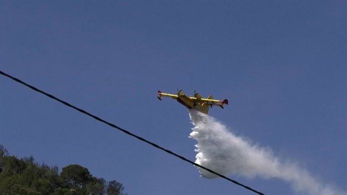 Archivo - Arxiu - Un mitjà aeri en l'incendi forestal d'Alzira en imatge d'arxiu