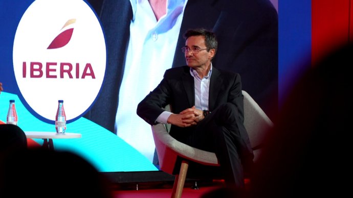 El presidente y CEO de Iberia, Marco Sansavini, durante su participación en la cuarta edición de Madrid Leaders Forum 2026.