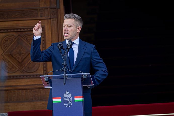 May 9, 2026, Budapest, Hungary: Speech by Peter Magyar to the people gathered in front of the Parliament building in Budapest at Lajos Kossuth Square, shortly after his inauguration. The newly sworn-in Prime Minister addressed the crowd that had gathered 
