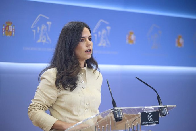 La portavoz de VOX en el Congreso, Pepa Millán,  durante una rueda de prensa, en el Congreso de los Diputados, a 12 de mayo de 2026, en Madrid (España).