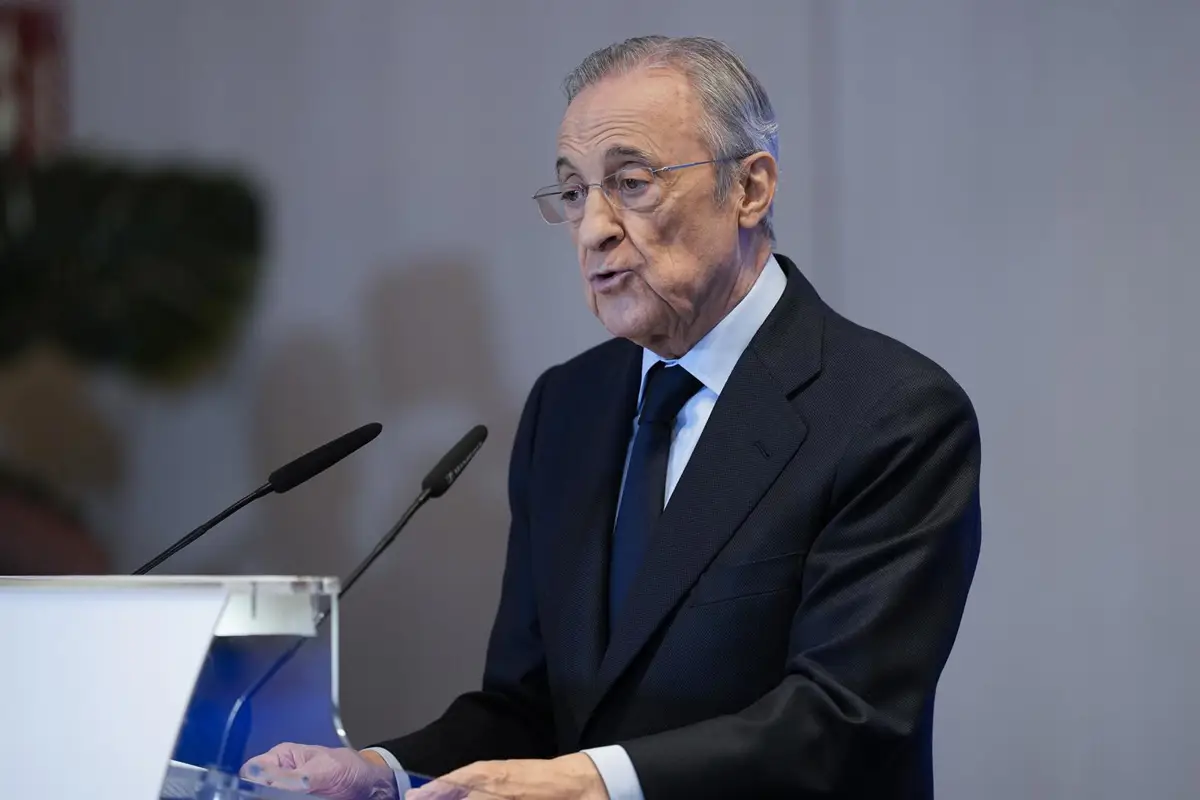 Florentino Pérez en el acto de la Bota de Oro de Kylian Mbappé