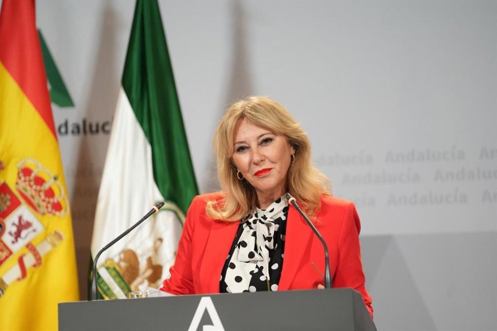 La consejera portavoz de la Junta de Andalucía, Carolina España, en la rueda de prensa posterior al Consejo de Gobierno del 12 de mayo de 2026.