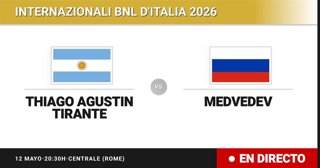 Thiago Agustin Tirante - Daniil Medvedev: resumen y estadísticas del partido de Octavos de final de Internazionali BNL d'Italia