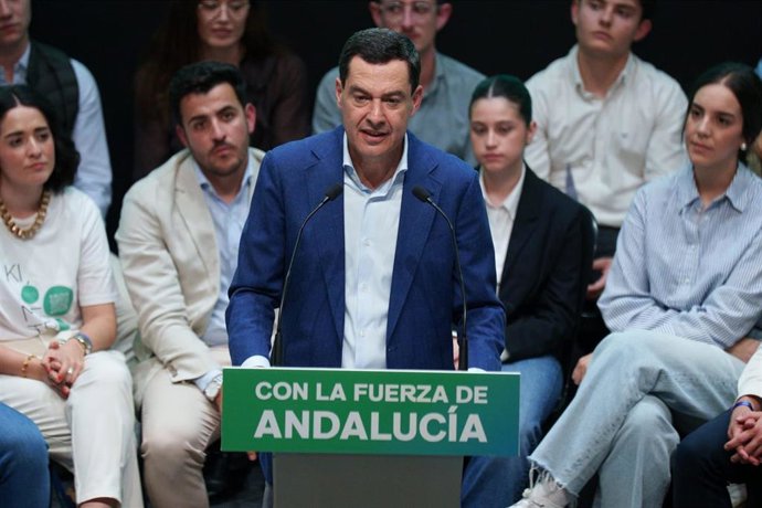 El presidente de la Junta y candidato del PP-A a la reelección, Juamma Moreno, este martes en Jaén