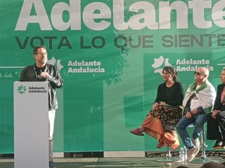 El candidato de Adelante Andalucía a la Presidencia de la Junta de Andalucía, José Ignacio García, durante un acto en Huelva.