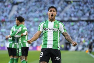 Cucho Hernandez of Real Betis celebrates a goal during the Spanish league, LaLiga EA Sports, football match played between Real Betis and Elche CF at La Cartuja stadium on May 12, 2026, in Sevilla, Spain.