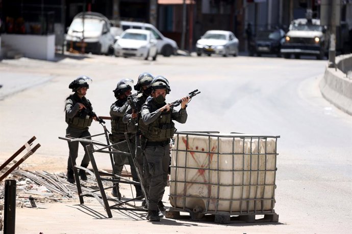 QALANDIA REFUGEE CAMP, May 12, 2026  -- Members of Israeli forces are seen during a military operation in Qalandia refugee camp, near the West Bank city of Ramallah, on May 11, 2026.
