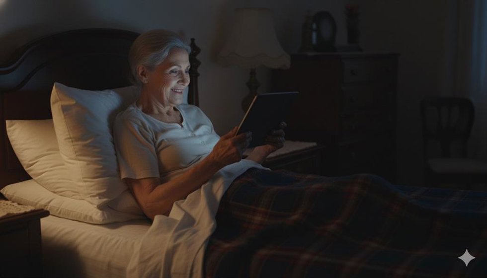 Una mujer mayor utilizando una tablet.