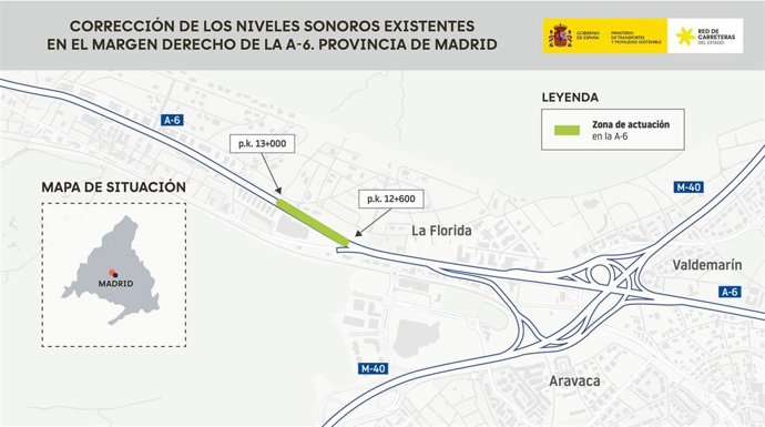 Plano de la zona de actuación para la corrección de los niveles sonoros existentes.