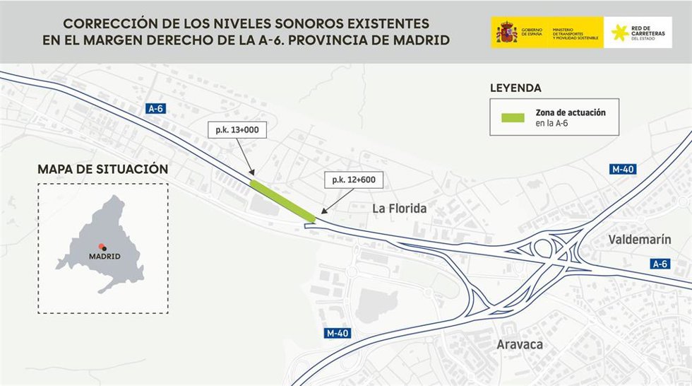 Plano de la zona de actuación para la corrección de los niveles sonoros existentes.