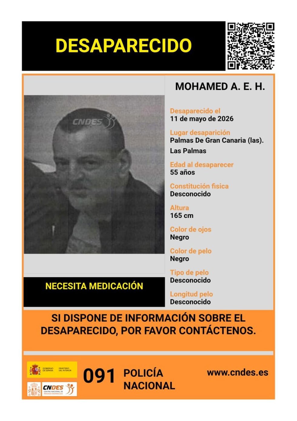 La Policía Nacional pide colaboración para localizar a Mohamed A.E.H.