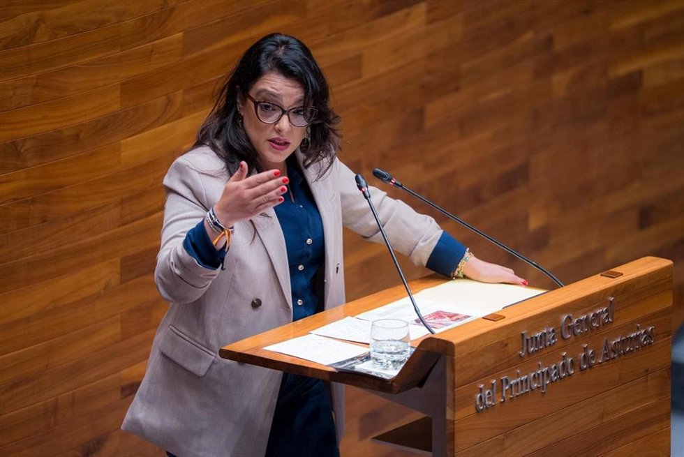 La portavoz parlamentaria de Vox Asturias, Carolina López, este miércoles en el Pleno de la Junta General.