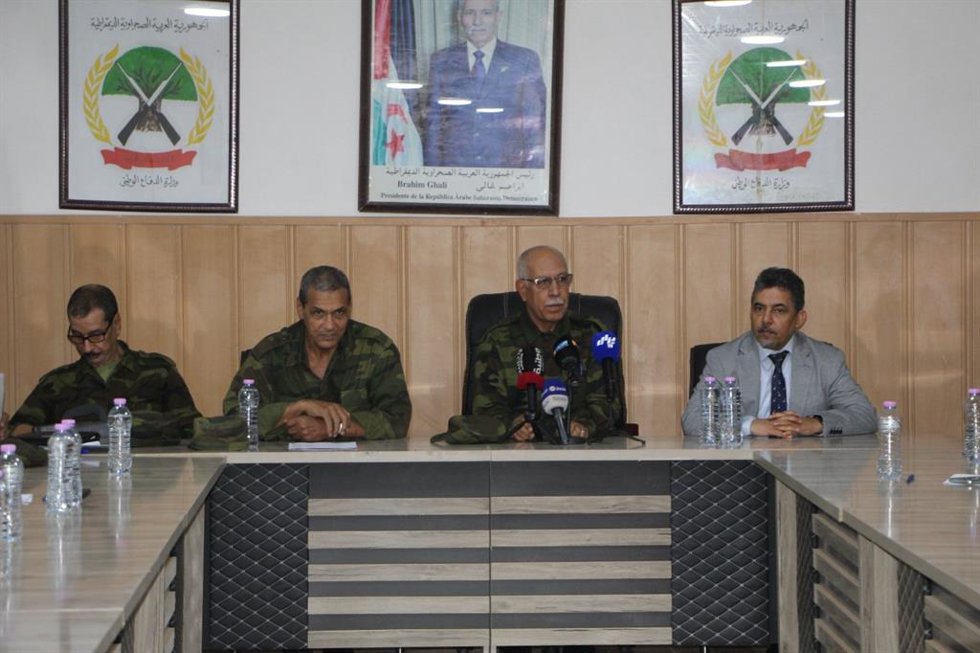 El jefe del Estado Mayor del Ejército Popular de Liberación Saharaui (EPLS), Hamma Salama, durante la presentación de la Oficina Militar para el Seguimiento del Cumplimiento del Derecho Internacional Humanitario