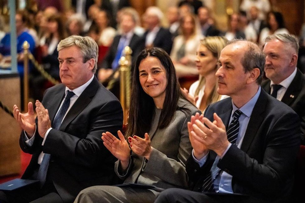 La ministra de Exteriores, Anita Orban, durante un acto junto a otros miembros del nuevo Gobierno húngaro a principios de mes.