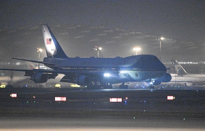 BEIJING, May 13, 2026  -- U.S. President Donald Trump arrives in Beijing on May 13, 2026, for a state visit to China. At the invitation of Chinese President Xi Jinping, Trump is visiting China from May 13 to 15.