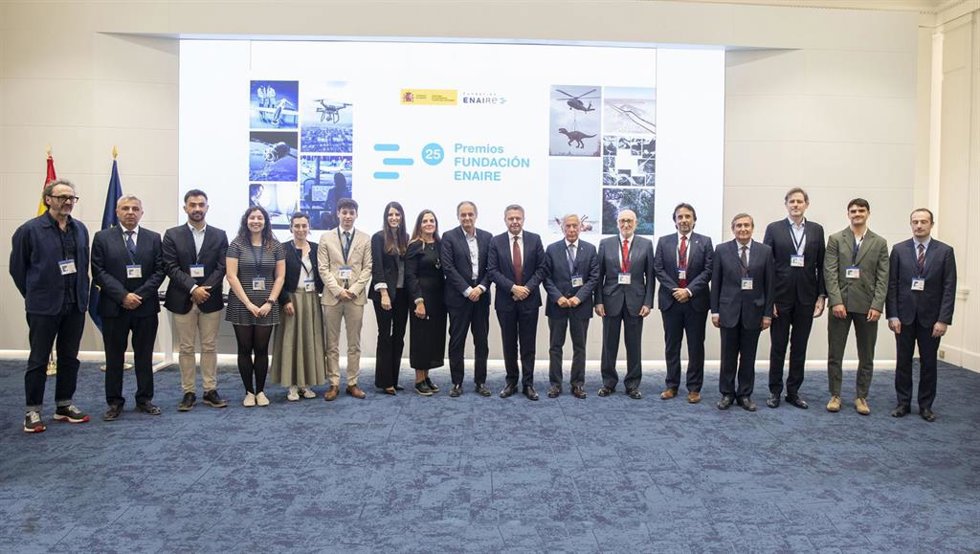 Entrega de los galardones de los Premios Fundación Enaire 2025 en sus distintas categorías, así como las Menciones Aeronáuticas, en el Salón de Actos del Ministerio de Transportes y Movilidad Sostenible (MITMS) este miércoles.