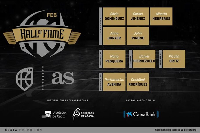 Carlos Jiménez, Alberto Herreros, Silvia  Domínguez, Anna Junyer y Mario Pesquera encabezan la 6ª Promoción del Hall of Fame del Baloncesto Español.