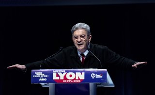 Archivo - February 26, 2026: Jean-Luc MÃlenchon en meeting ''La France Insoumise'' venu soutenir les candidats lyonnais LFI aux Ãlections municipales et mÃtropolitaines Ã  Lyon, le 26/02/2026. Photo Sandrine Thesillat / PsNewz
