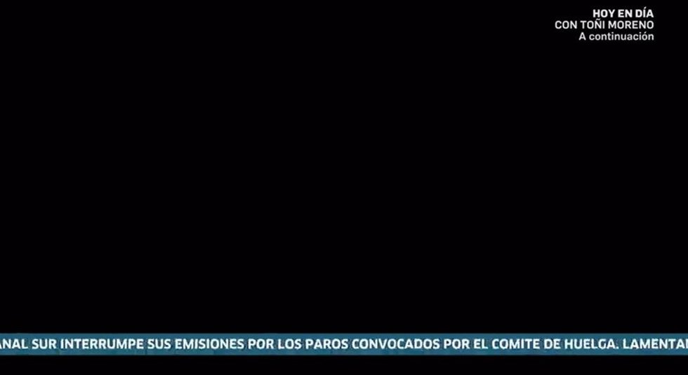 Imagen en negro de la emisión de Canal Sur Televisión con motivo del paro convocado por el comité de huelga