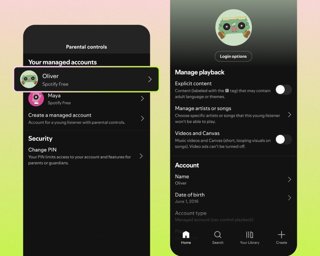 Cuentas administradas para menores en el plan gratuito de Spotify.