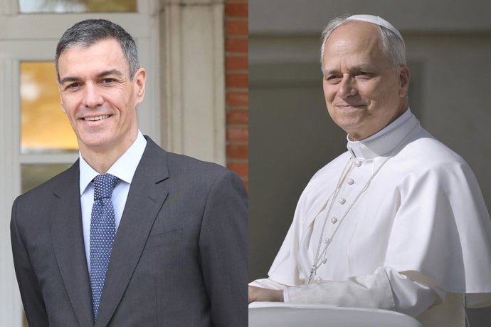 O presidente do Governo, Pedro Sánchez, e o Papa Leão XIV