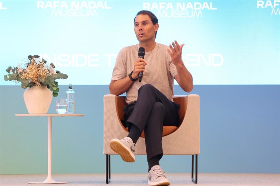 El extenista mallorquín Rafa Nadal en una rueda de prensa tras inaugurar su nuevo museo