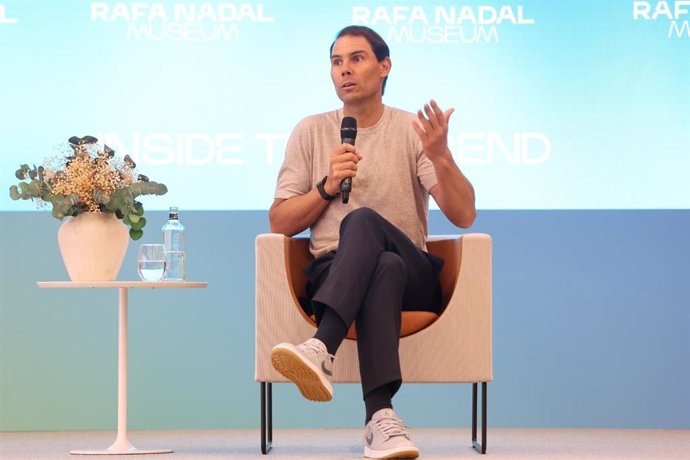 El extenista mallorquín Rafa Nadal en una rueda de prensa tras inaugurar su nuevo museo