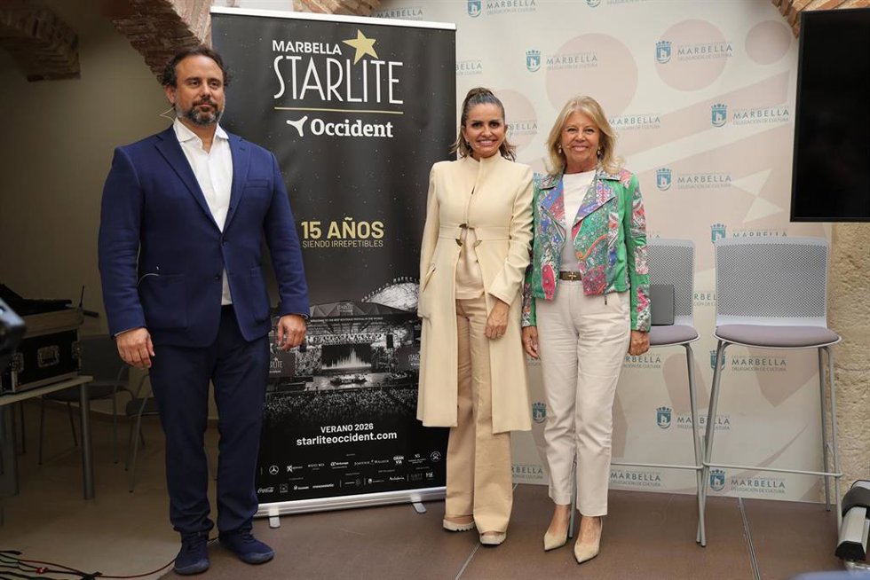 La alcaldesa de Marbella, Ángeles Muñoz; la fundadora y presidenta de Starlite, Sandra García-Sanjuán, y el cofundador del festival, Ignacio Maluquer.