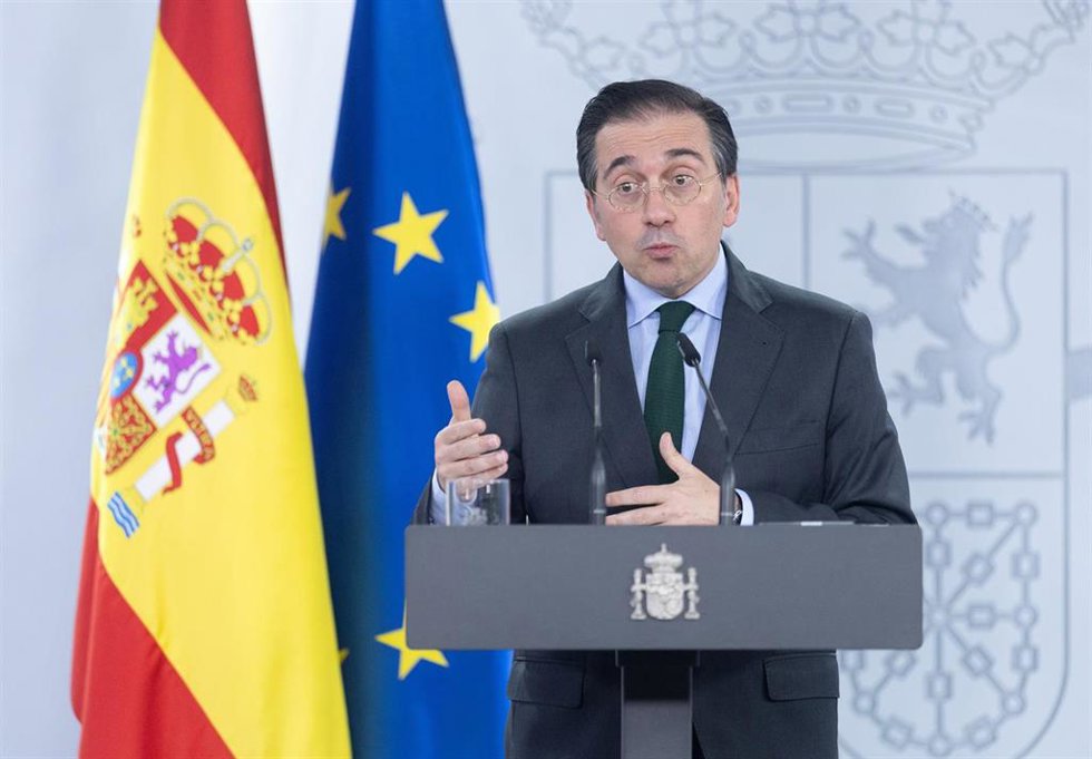 Archivo - El ministro de Asuntos Exteriores, Unión Europea y Cooperación, José Manuel Albares, ofrece una rueda de prensa en el Palacio de la Moncloa, a 13 de marzo de 2025, en Madrid (España). 