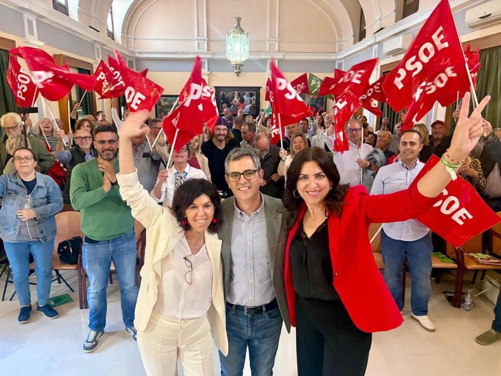 El ministro de la Presidencia, Justicia y Relaciones con las Cortes, Félix Bolaños, en un acto de campaña por el 17M.