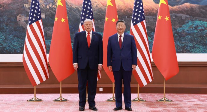 El presidente estadounidense, Donald Trump, y su homólogo chino, Xi Jinping, en Pekín