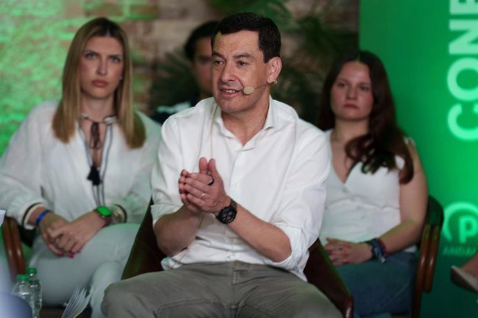 El presidente de la Junta de Andalucía y candidato del PP a la reelección, Juanma Moreno