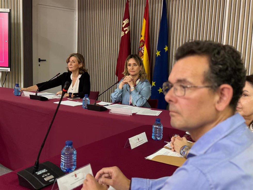 La consejera de Política Social, Familias e Igualdad, Conchita Ruiz, presidiendo el Consejo Asesor de Infancia y Familias, y junto al representante de la Asociación de Familias Numerosas de Murcia, Fanumur, Adolfo Cabadés