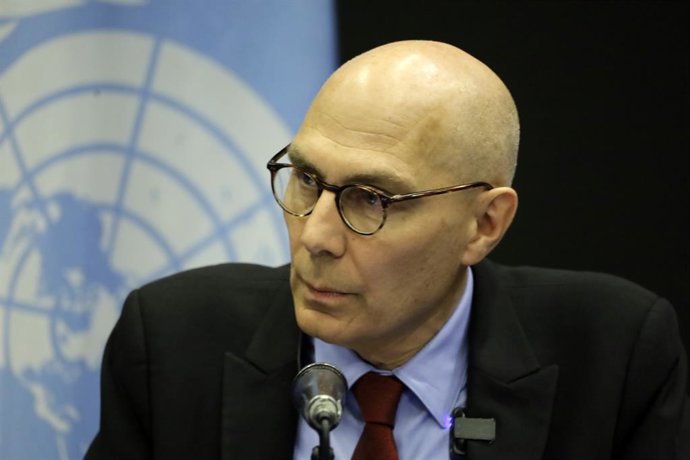 UN High Commissioner for Human Rights Volker Turk speaks during press conference as part of his working visit to Mexico at the Spain-Mexico Cultural center. on April 22, 2026, in Mexico City, Mexico.