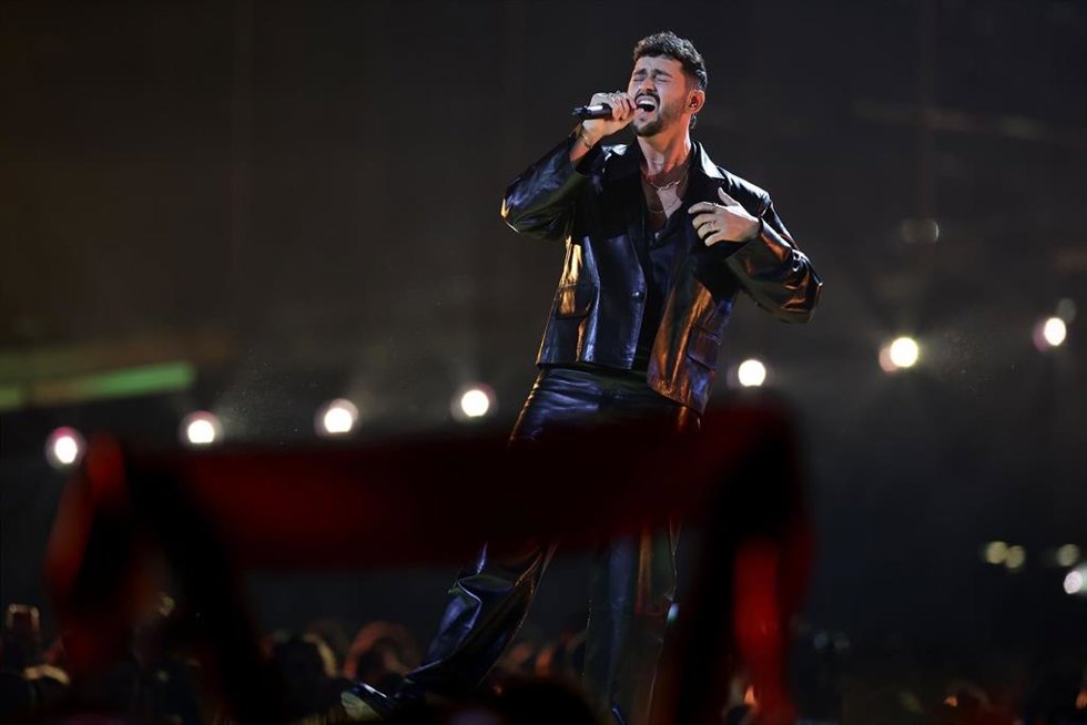 12 May 2026, Austria, Vienna: Noam Bettan from Israel performs the song 'Michelle' during the first semifinal of the 70th Eurovision Song Contest 2026 at the Wiener Stadthalle.