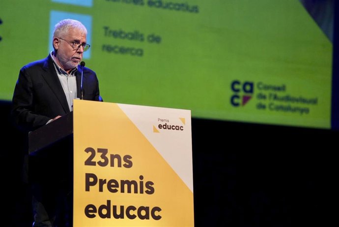 El presidente del CAC, Xevi Xirgo, durante el acto de entrega de los 23 Premis eduCAC, en Manresa (Barcelona)