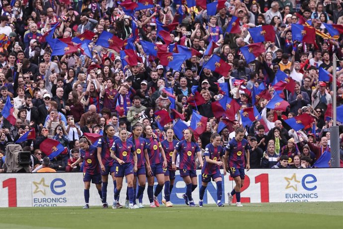 Alexia Putellas Segura of FC Barcelona celebrates a goal with teammates during the UEFA Women’s Champions League 2025/26 Semi Final second leg, football match played between FC Barcelona and FC Bayern Munchen at Spotify Camp Nou stadium on May 03, 2026 in