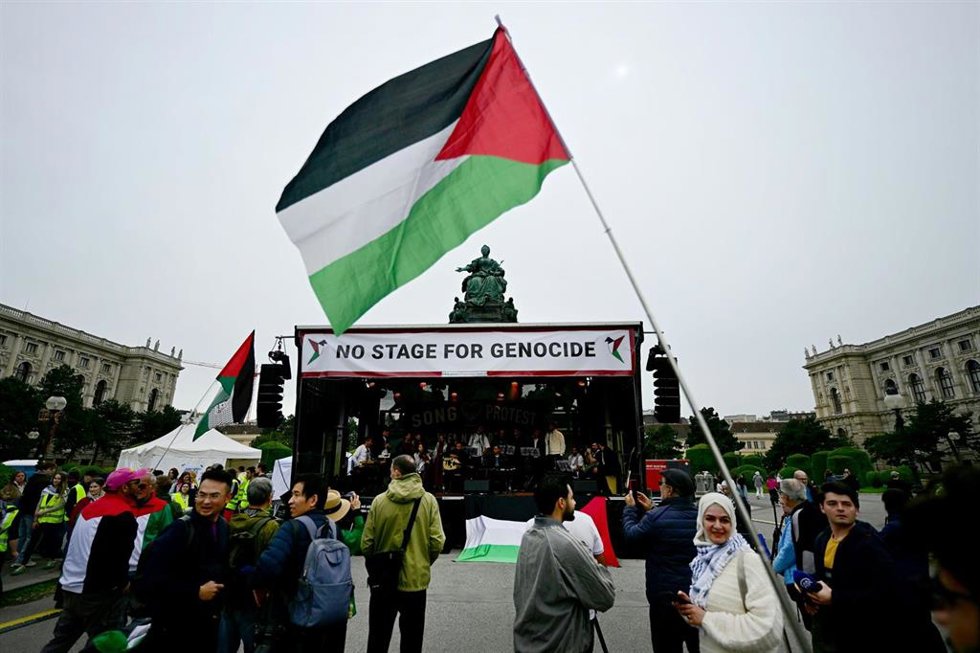 Manifestación contra la presencia de Israel en Eurovisión en Viena