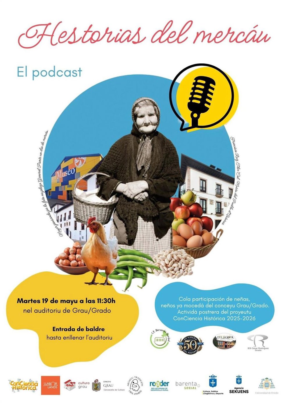 El auditorio de Grado acogerá el martes el podcast 'Hestorias del mercáu' sobre patrimonio rural.