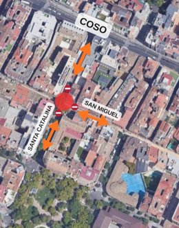 Croquis de la alteración del tráfico por la reparación del firme entre Santa Catalina y San Miguel del 18 al 21 de mayo .