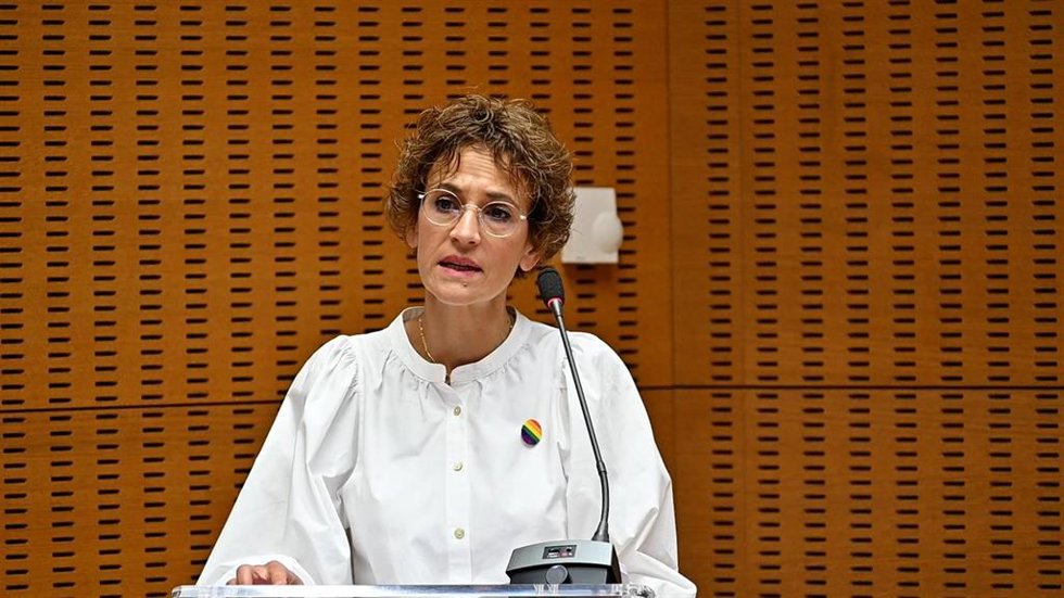 La secretaria general del PSN, María Chivite, interviene en el acto celebrado en Marcilla.
