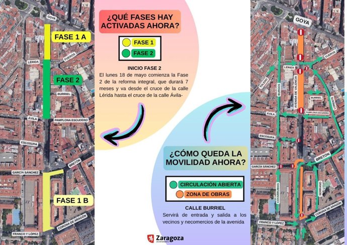 Croquis del Ayuntamiento de Zaragoza con el detalle de la segunda fase de las obras de la Avenida Valencia.