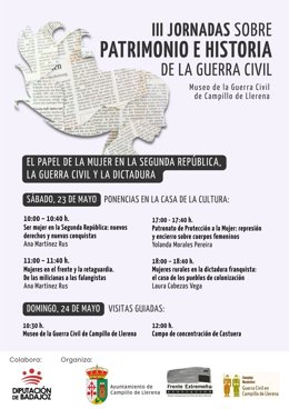 Cartel de las III Jornadas sobre Patrimonio e Historia de la Guerra Civil organizadas por el Ayuntamiento de Campillo de Llerena y  y la Asociación 'Frente Extremeño'.