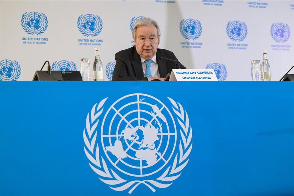 El secretario general de la ONU, Antonio Guterres, durante una reciente rueda de prensa en Nairobi.